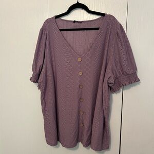 Women's Purple Eyelet Faux Button-Down Top